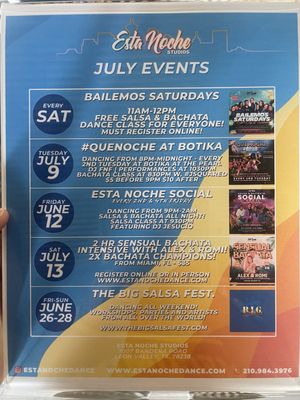 Event schedule for July