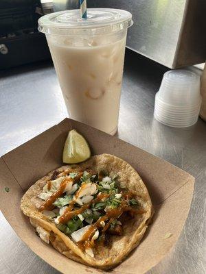 Chicken Taco with an Horchata