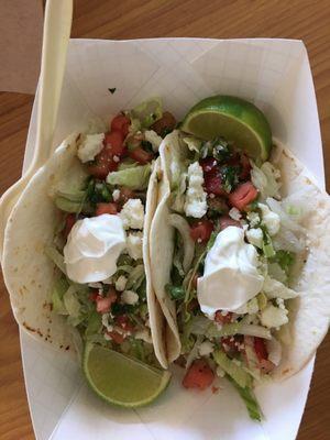 Today's special, soft chicken tacos with house pico, sour cream and queso fresco