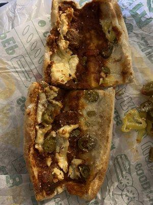 Meatball sub with jalapeños