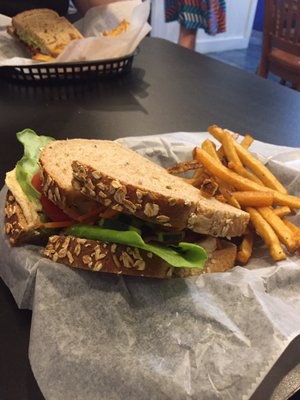 Veggie sandwich and fries. Yum!