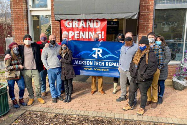 Owners Scott and Thomas with family, friends, and Chamber members of Jackson County!