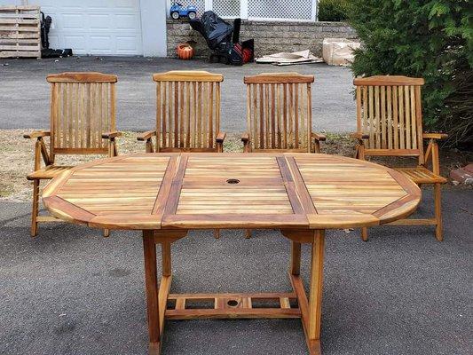 Refinished this teak wood outdoor patio set.