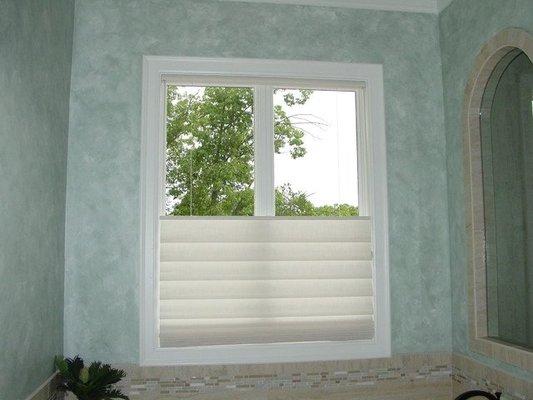 These Vignettes by Hunter Douglas are perfect for bathroom privacy while still allowing a view and natural light