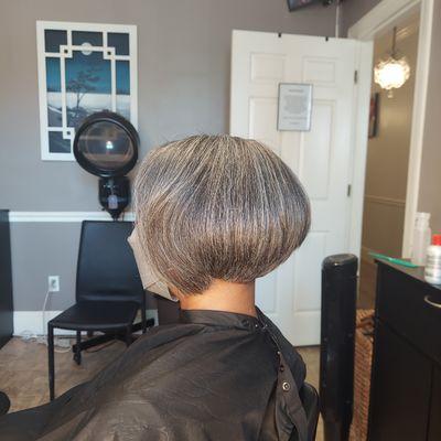 Relaxed Hair Bob cut and Blow out