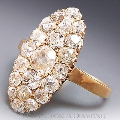 Stock #: SJB2210MT-9 (Vintage 2.15ctw Rose & European Cut Diamond Cluster Long Ring in 18K Gold)