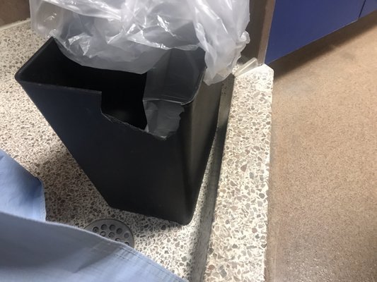 Broken sharp trash can