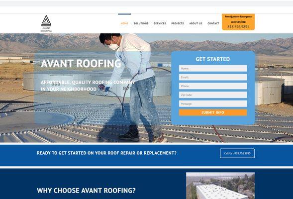 Avant Roofing, web design