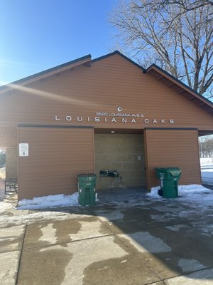 Bathrooms, bins, and water fountain