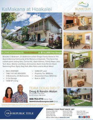 KaMakana $745,000 Text Kerstin 808-284-9667!