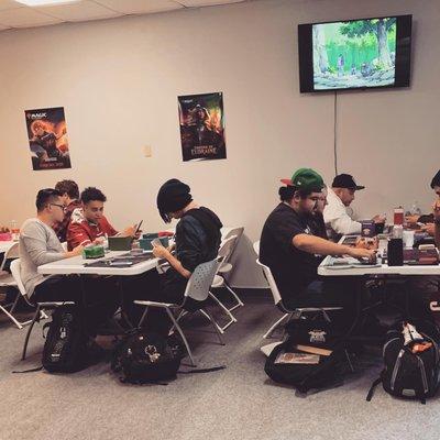 Tournament play - Pokémon League, Yu-Gi-Oh!, and Magic: The Gathering.