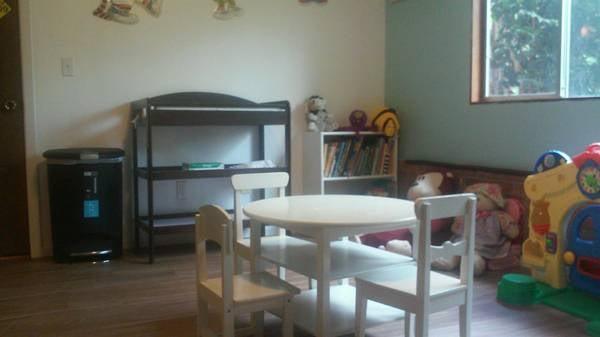 Changing table, reading area and play table.