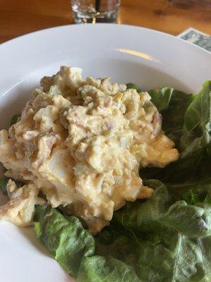 Deviled Egg Salad, skipped the sandwich part.  A delicious twist on an original including bacon, olives, horseradish, etc.