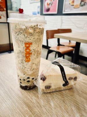 Cookies Milk Tea Tornado w/ Boba + Blueberry Cheesecake