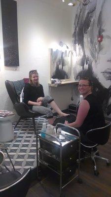 Jenna giving my niece a pedi in the newly remodeled salon  : )