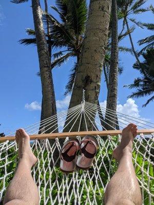 Hammock chilling after a morning of snorkeling.