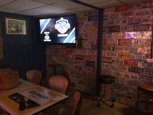 TV with ranger clinching the AL spot!! And more license plate wall.