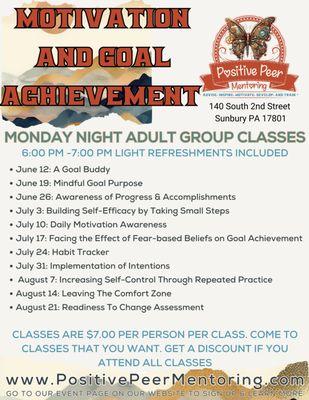 Monday Night Adult Group Class Schedule