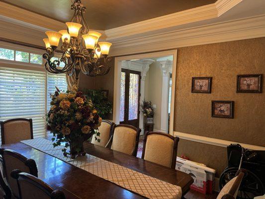 Elegant plaster faux painting in a dining room! Make a statement!