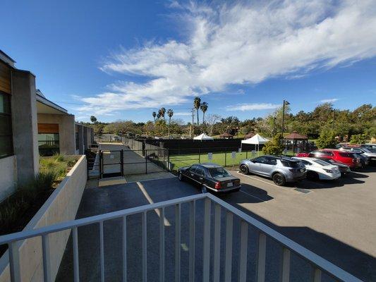 Parking lot and outdoor exercise area for dogs