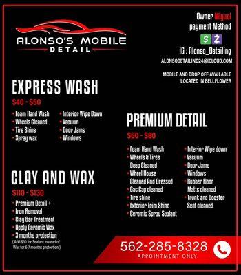 We come to you !
Exterior/Interior Details
Clay Bar & Wax
Ceramic Coating
Paint Correction
Bellflower 
562-285-8328