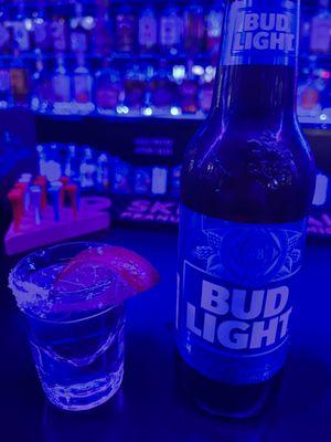 Tequila shot & Bud Light.