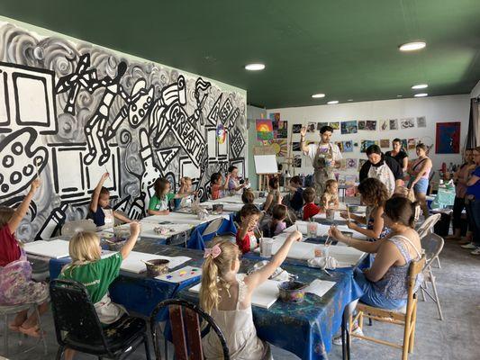 We host kids' art birthday parties with a painting or pottery project!