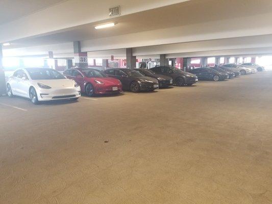 16 superchargers on the 5th floor of the parking garage. Yay!