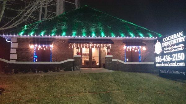 We love to decorate the office for Christmas.  Be sure to drive by the dental office at 7101 North Oak Trafficway, Gladstone MO. 64118