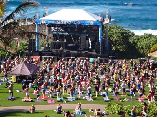 Morning group yoga at North Shore, Oahu