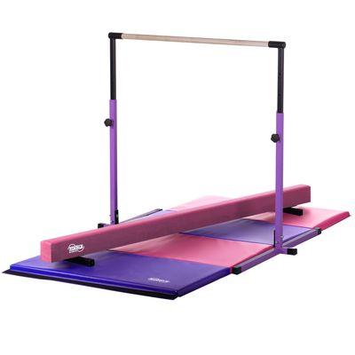 Pink and Purple Little Gym Set! Purple Horizontal Bar, Pink Balance Beam and Pink/Purple Folding Mat.  All American Made!