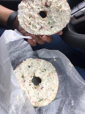 They fully coat the bagels with cream cheese! Score!