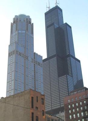 311 South Wacker Drive (left) and Sears Tower