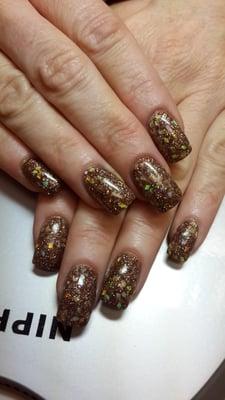 Custom mixed glitter/powder acrylic extension