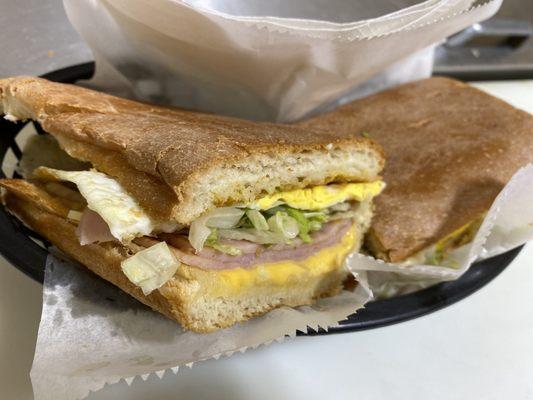 Ham, Cheese & Egg Sandwich with mayo, lettuce and tomatoes