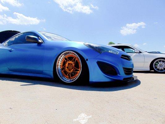 Hyundai Genesis Coupe wrapped in Avery SW900 Satin Cielo Blue by Sharp Wraps