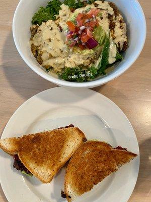 Chipotle Hash Bowl on top and Beet Burger on the bottom.