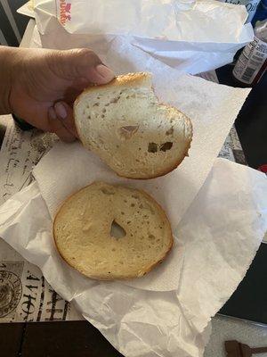 I asked for a sesame bagel with cream cheese and I only got a plain bagel with no cream cheese.