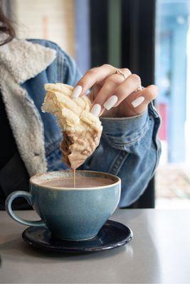 Concha with Oaxacan hot chocolate