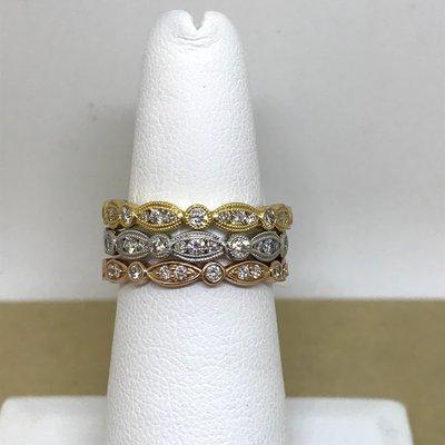 Rose,white and yellow gold rings, Where the alone or stack them