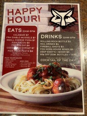 Happy hour menu