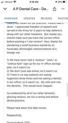 Dentist review response.