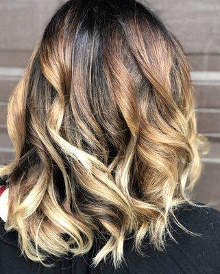 Balayage toner haircut and style