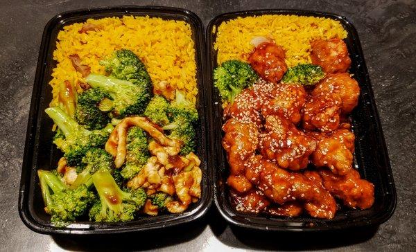 Chicken broccoli & sesame chicken combo both with pork fried rice.