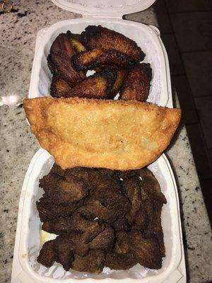 This was supposed to have been "Mofongo" con "carne frita", "empanadas" de pollo, and maduros.