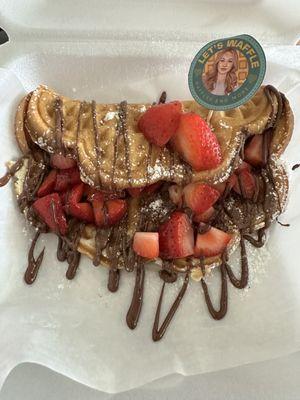 Nutella waffle with strawberries