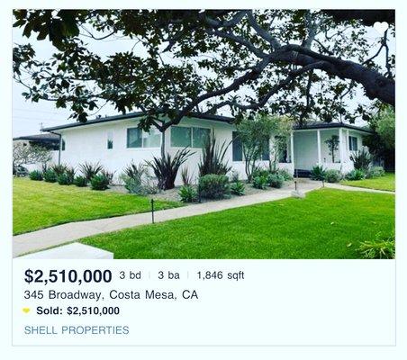 Just sold $2.51m Costa Mesa, CA