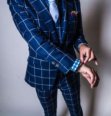 Navy BOLD windowpane 3 piece suit.