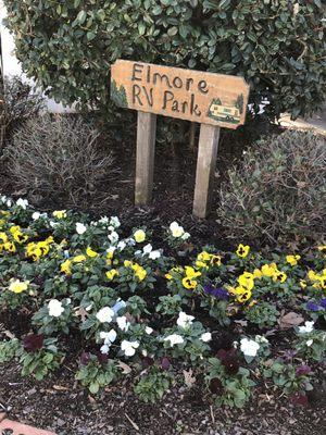 Entrance sign. Flowers were pretty and park was clean.