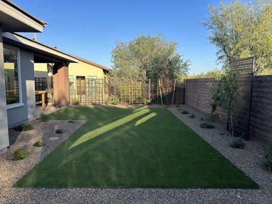 Backyard before metal trellis'